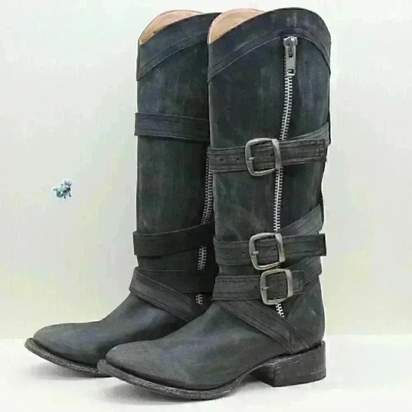 Stetson Women's Black Distressed Leather Tall Riding Zipper Boots Size US 7.5 - Picture 1 of 12